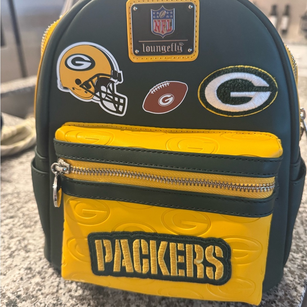 Loungefly Green and Yellow Packers Backpack